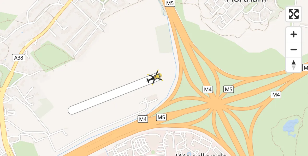Flight path map showing Police Helicopter route from Almondsbury Helicopter Base to Almondsbury Helicopter Base