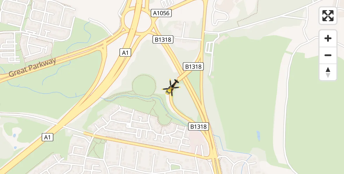 Flight path map showing Police Helicopter route from Hazlerigg Village to Hazlerigg Village