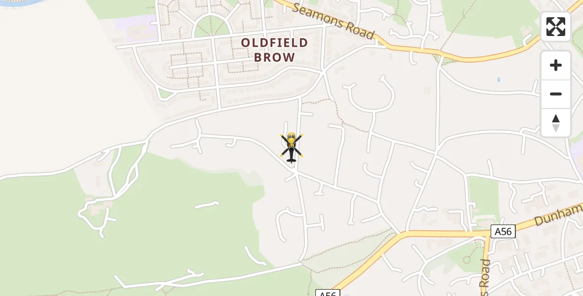 Flight path map showing Police Helicopter route from Altrincham to Altrincham