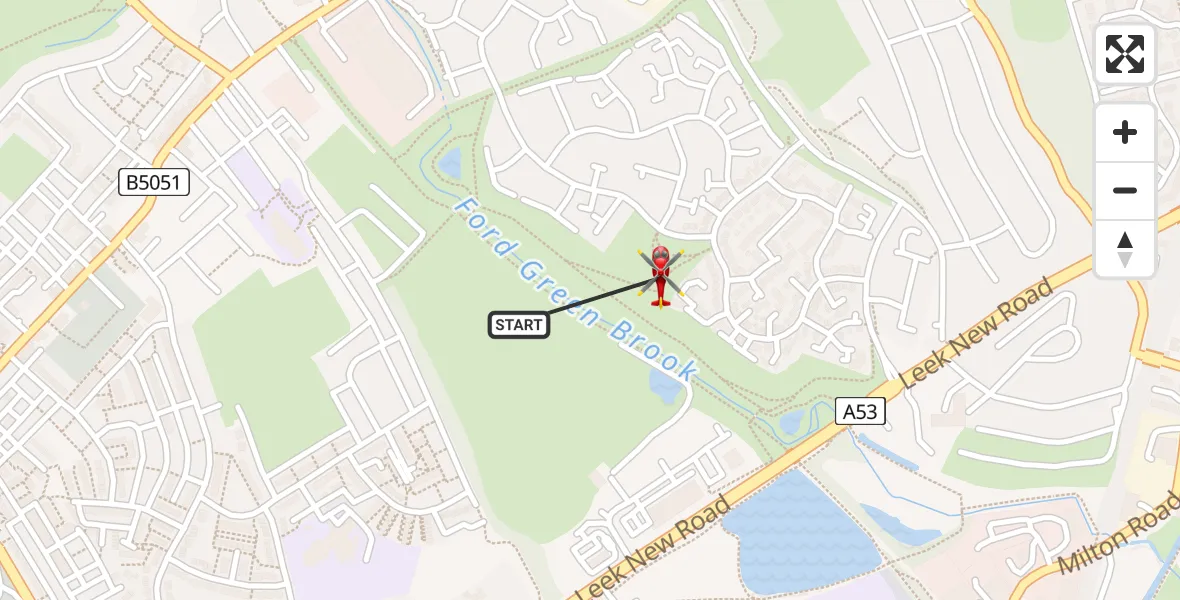 Flight path map showing Air Ambulance Helicopter route from Norton-Le-Moors to Norton-Le-Moors