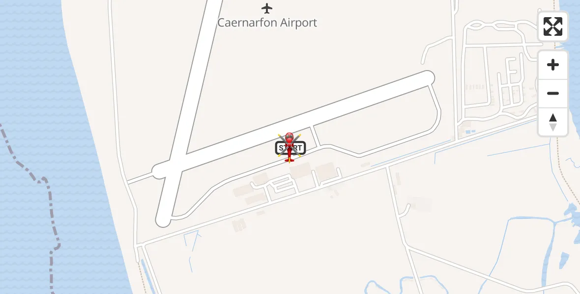 Flight path map showing Air Ambulance Helicopter route from Caernarfon Airport to Caernarfon Airport