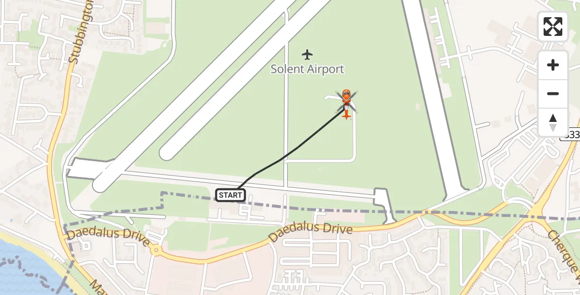 Flight path map showing Coastguard Helicopter route from Solent Airport to Solent Airport