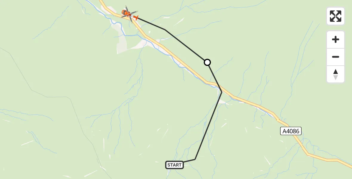 Flight path map showing Coastguard Helicopter route from Llanberis to Nant Peris