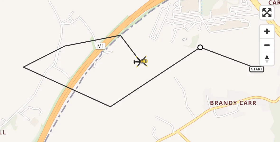 Flight path map showing Police Helicopter route from Wrenthorpe to East Ardsley