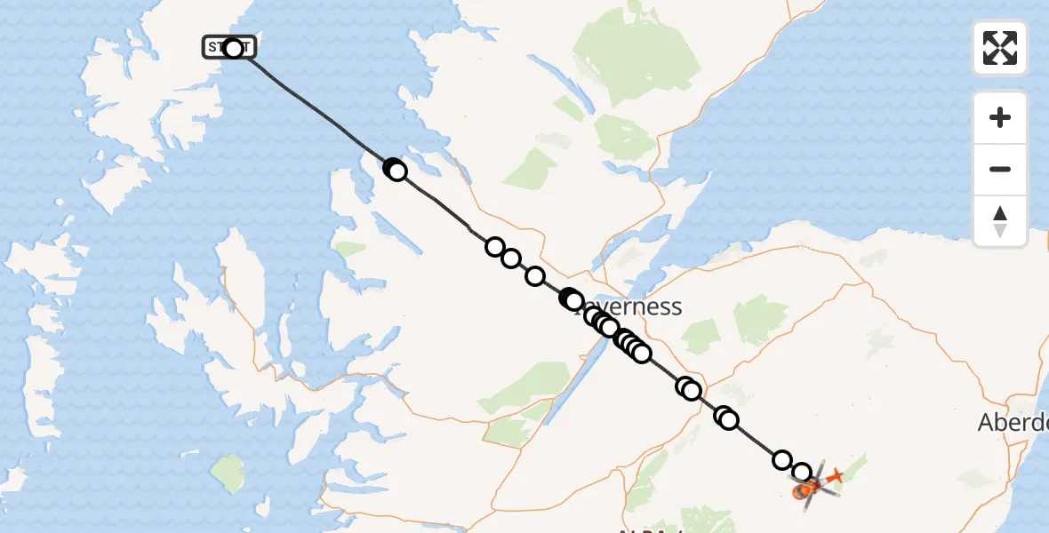 Flight path map showing Coastguard Helicopter route from Stornoway Airport to Inver