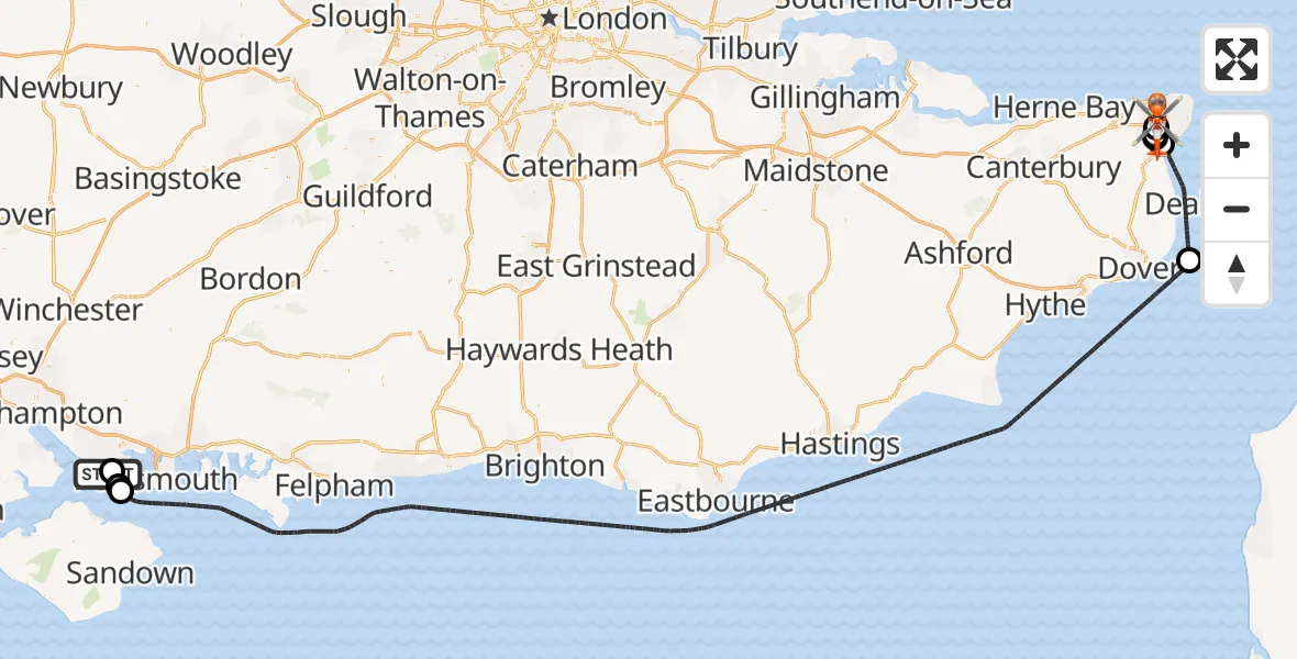 Routekaart van de vlucht: Coastguard Helicopter to Manston Airport