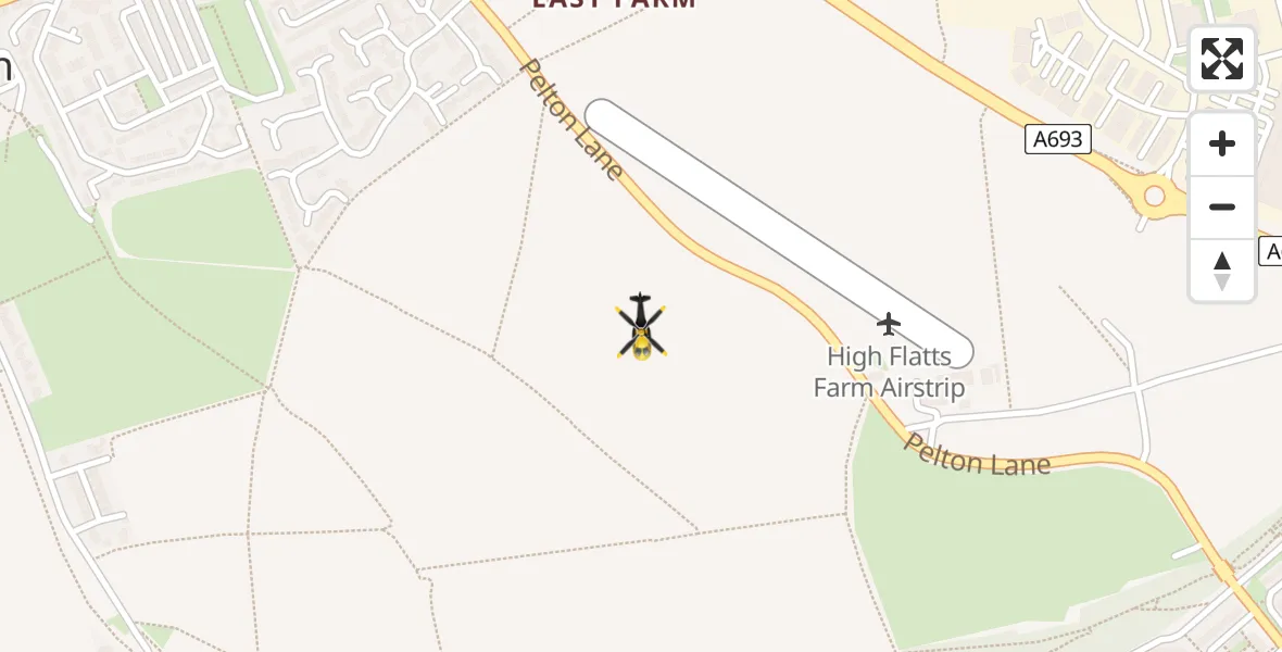 Routekaart van de vlucht: Police Helicopter to High Flats Farm Airstrip