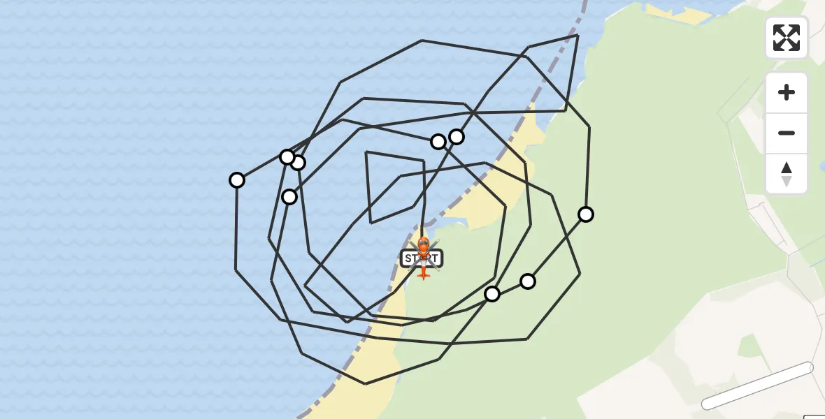 Flight path map showing Coastguard Helicopter route from Gullane to Gullane