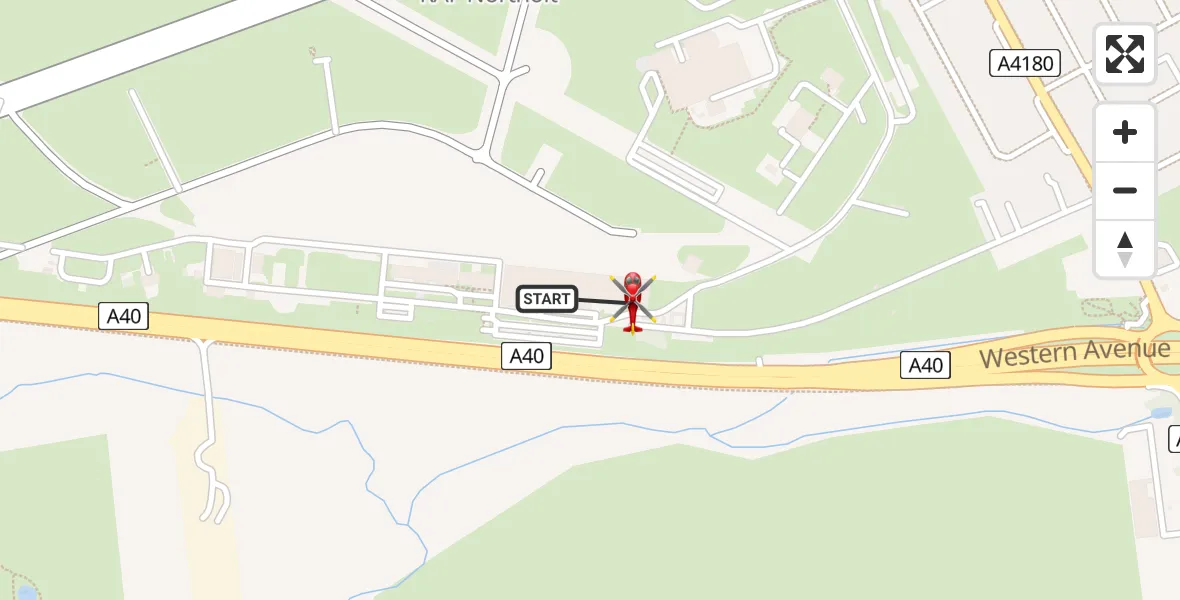 Flight path map showing Air Ambulance Helicopter route from RAF Northolt to RAF Northolt