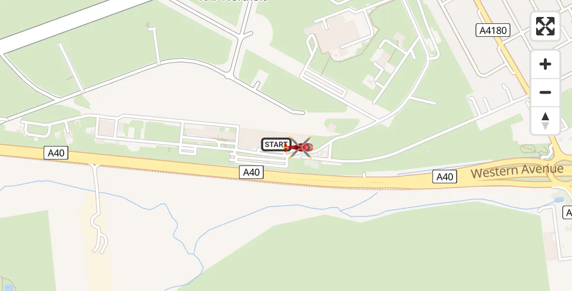 Flight path map showing Air Ambulance Helicopter route from RAF Northolt to RAF Northolt