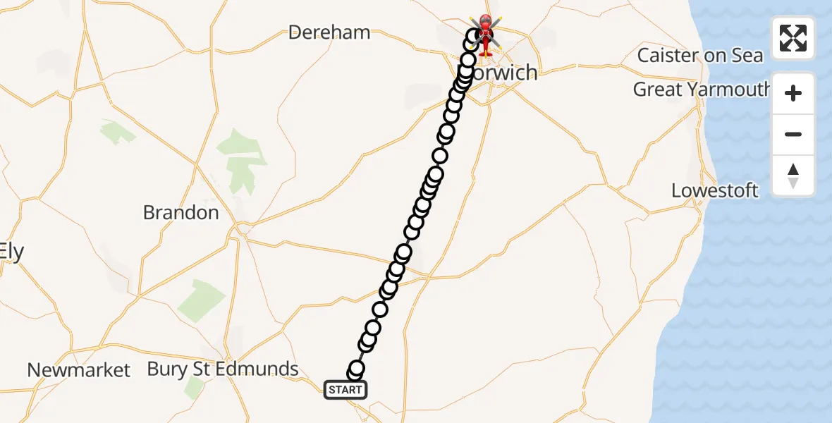 Routekaart van de vlucht: Air Ambulance Helicopter to Norwich Airport
