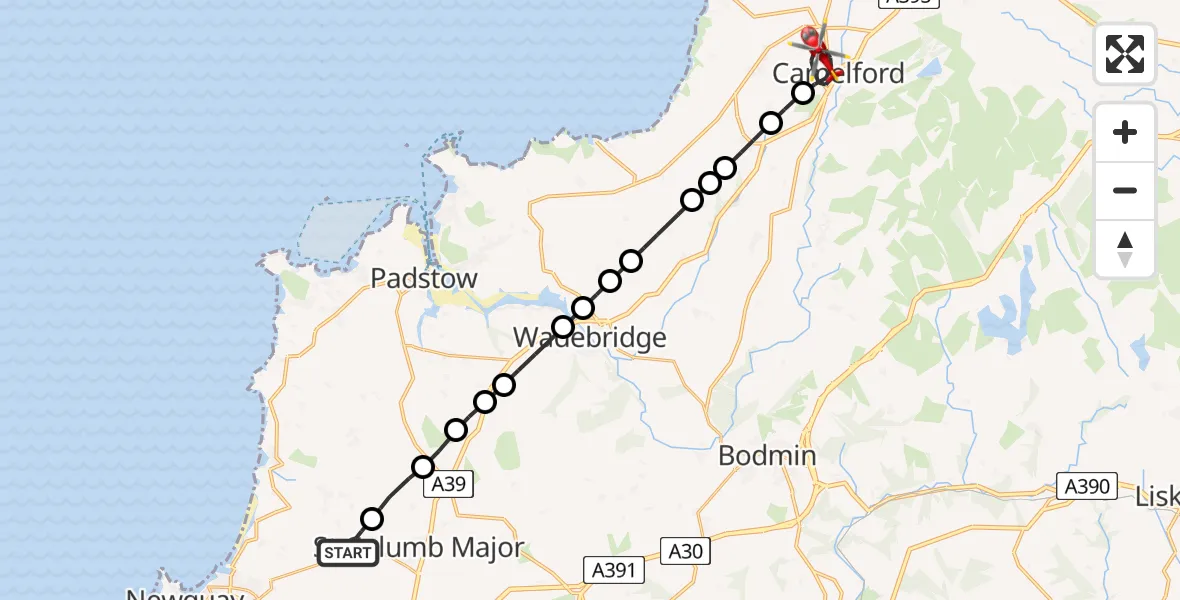 Routekaart van de vlucht: Air Ambulance Helicopter to Camelford, B3266