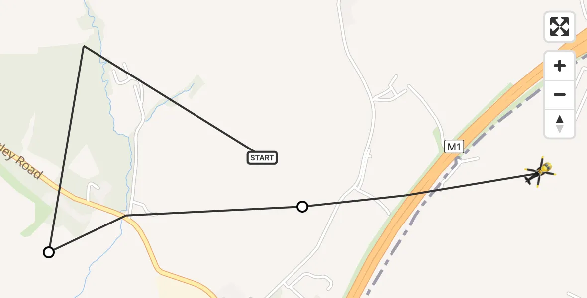 Flight path map showing Police Helicopter route from East Ardsley to East Ardsley
