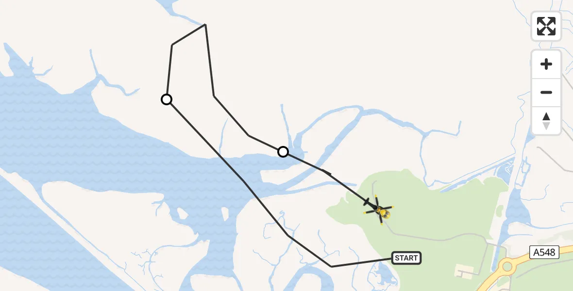 Flight path map showing Police Helicopter route from Connah's Quay to Connah's Quay