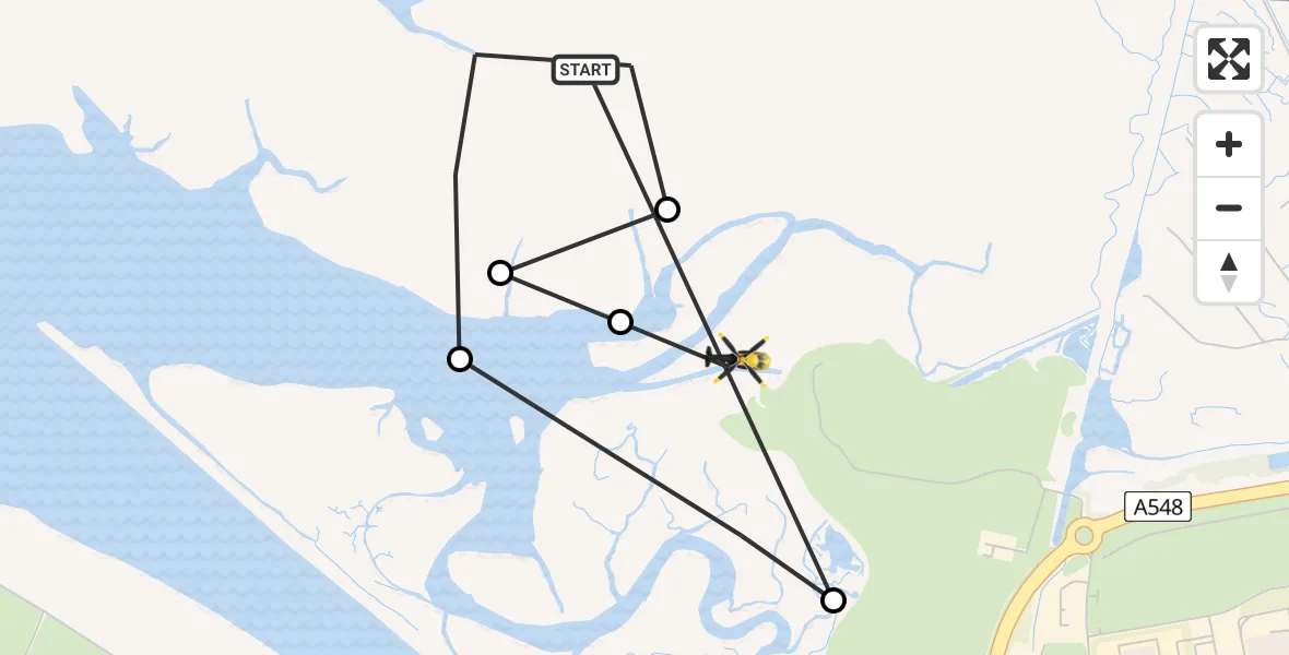 Flight path map showing Police Helicopter route from Flint to Connah's Quay