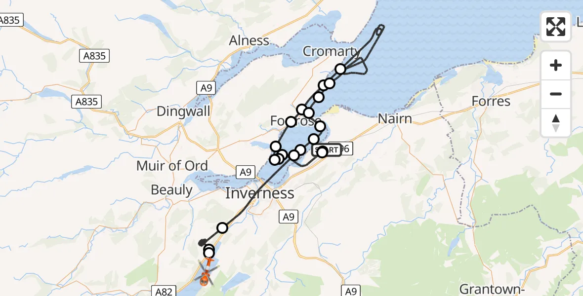 Routekaart van de vlucht: Coastguard Helicopter to Loch Ness