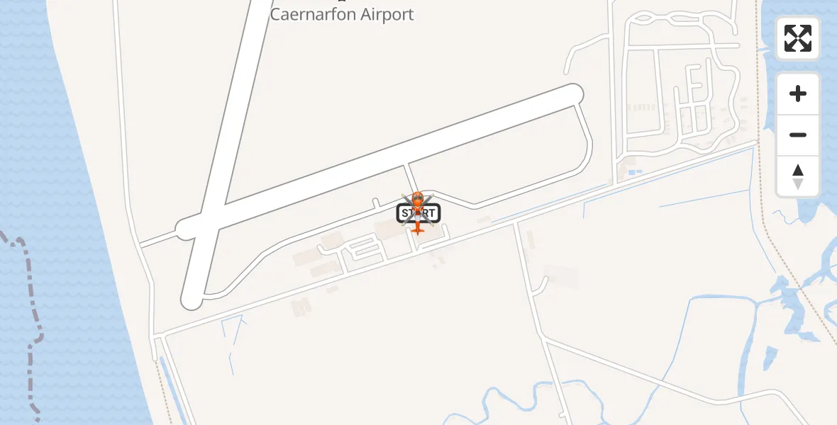 Flight path map showing Coastguard Helicopter route from Caernarfon Airport to Caernarfon Airport