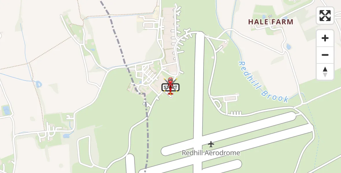 Flight path map showing Air Ambulance Helicopter route from Redhill Aerodrome to Redhill Aerodrome