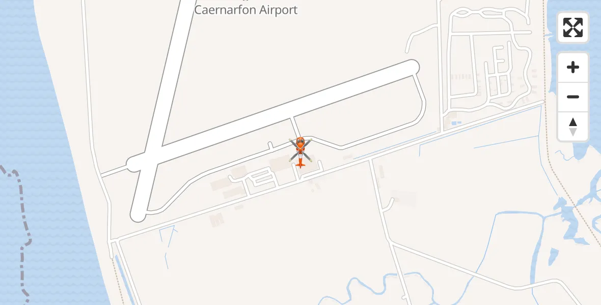 Flight path map showing Coastguard Helicopter route from Caernarfon Airport to Caernarfon Airport