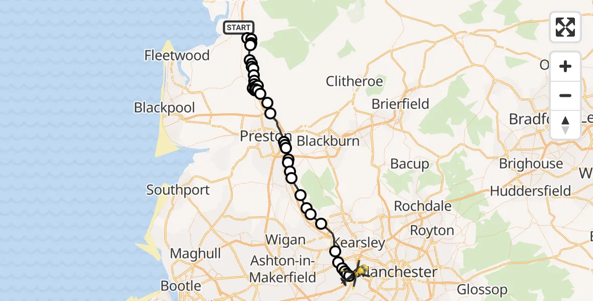 Routekaart van de vlucht: Police Helicopter to Manchester Barton Aerodrome