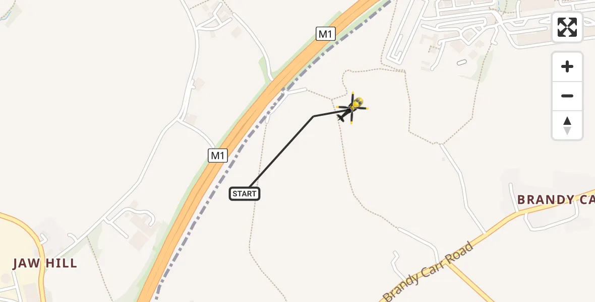 Flight path map showing Police Helicopter route from East Ardsley to East Ardsley