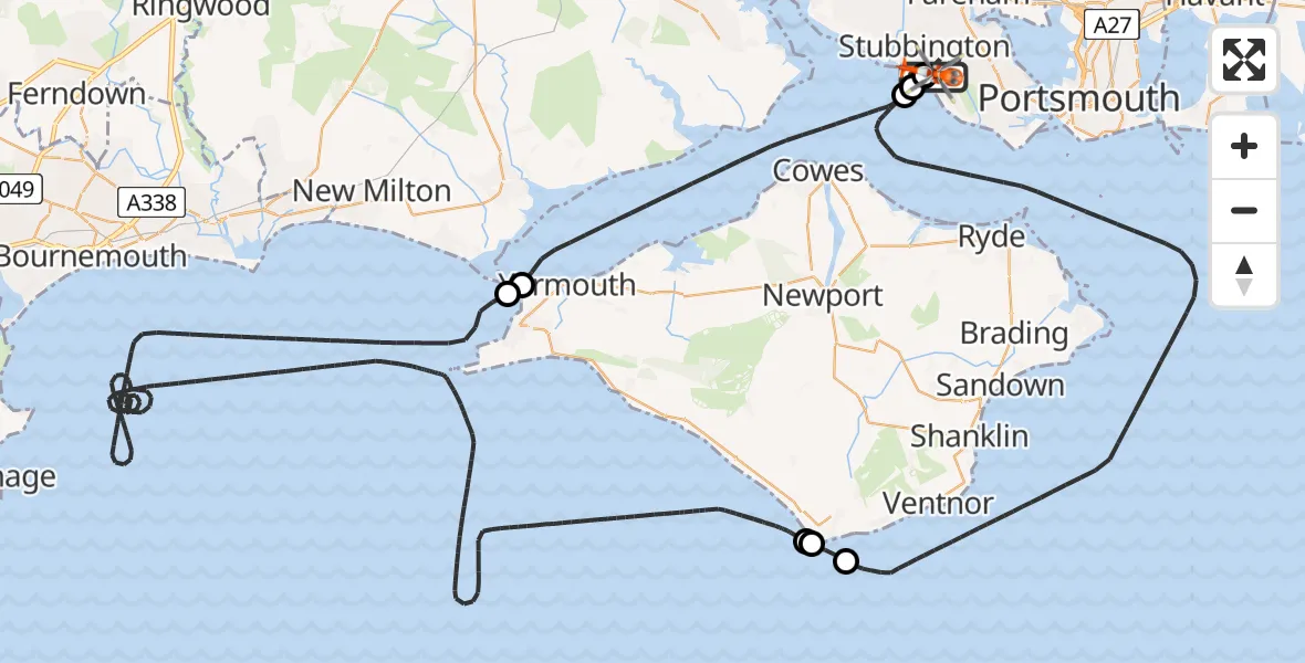 Flight path map showing Coastguard Helicopter route from Solent Airport to Solent Airport