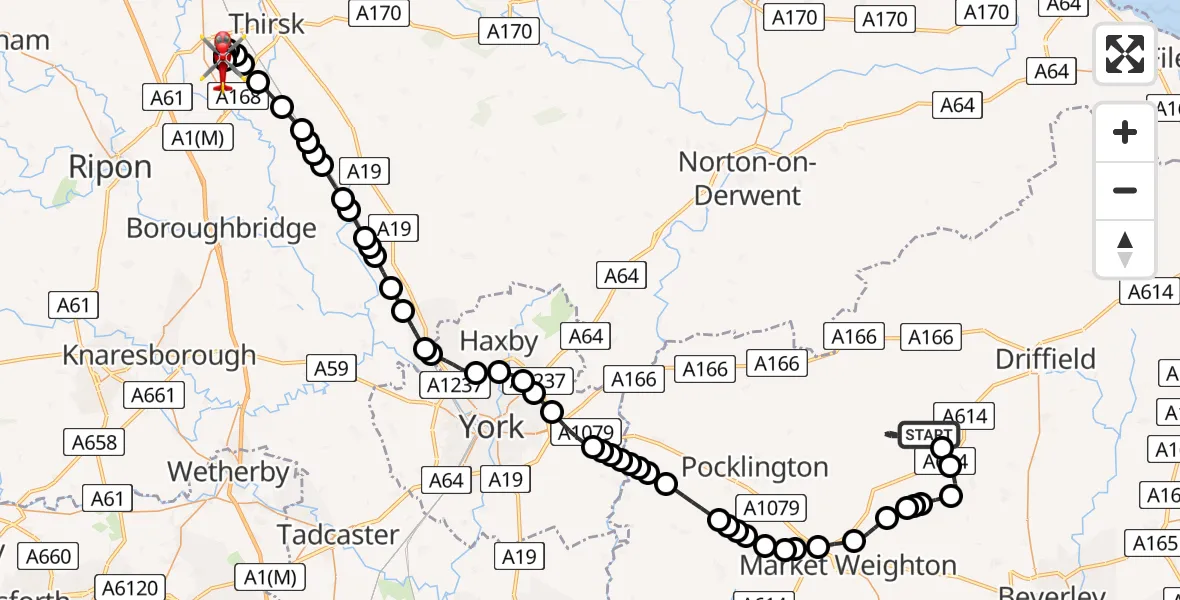 Routekaart van de vlucht: Air Ambulance Helicopter to RAF Topcliffe