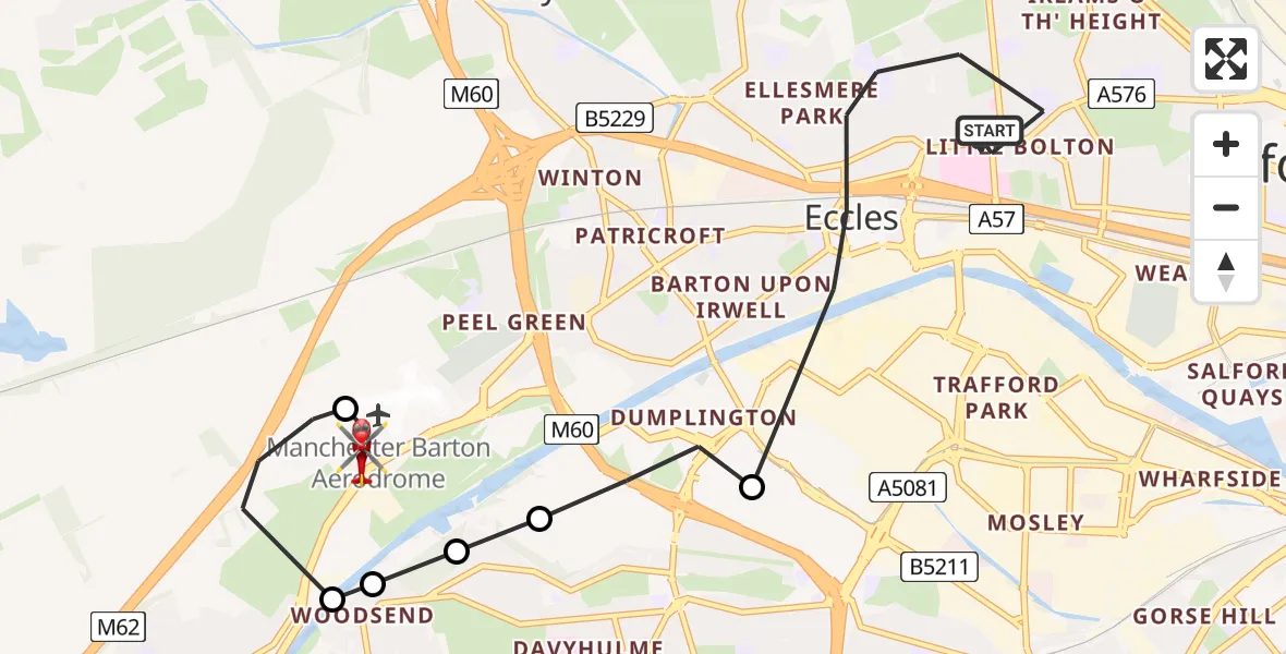 Routekaart van de vlucht: Air Ambulance Helicopter to Manchester Barton Aerodrome