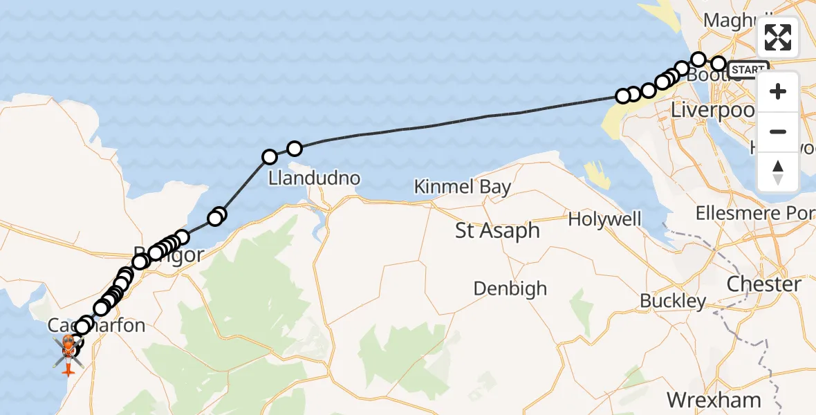 Routekaart van de vlucht: Coastguard Helicopter to Caernarfon Airport