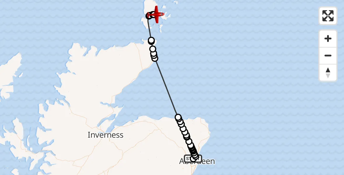 Routekaart van de vlucht: Air Ambulance Aircraft to Loch of Kirbister, Wellheads Drive