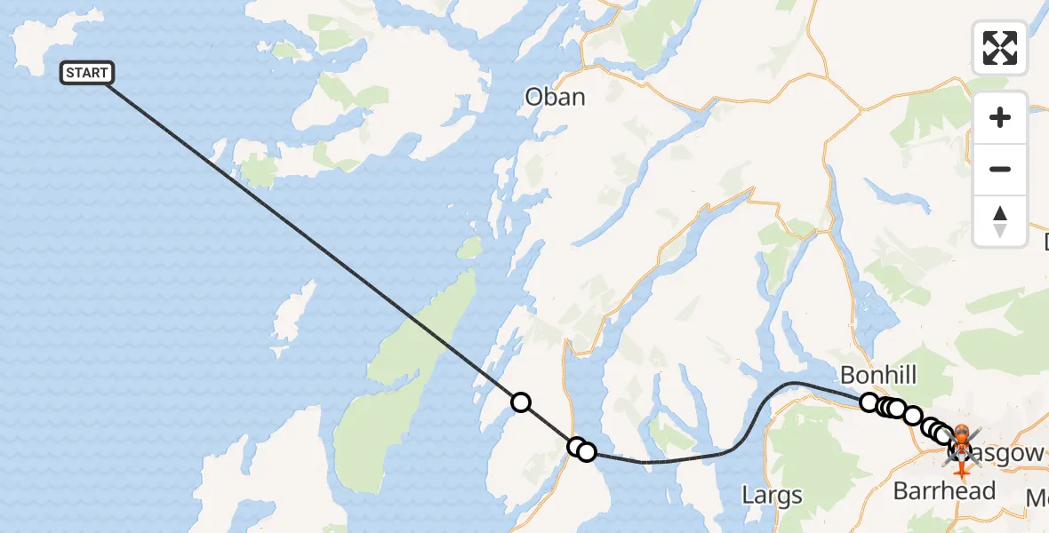 Flight path map showing Coastguard Helicopter route from Inner Seas to Queen Elizabeth Hospital