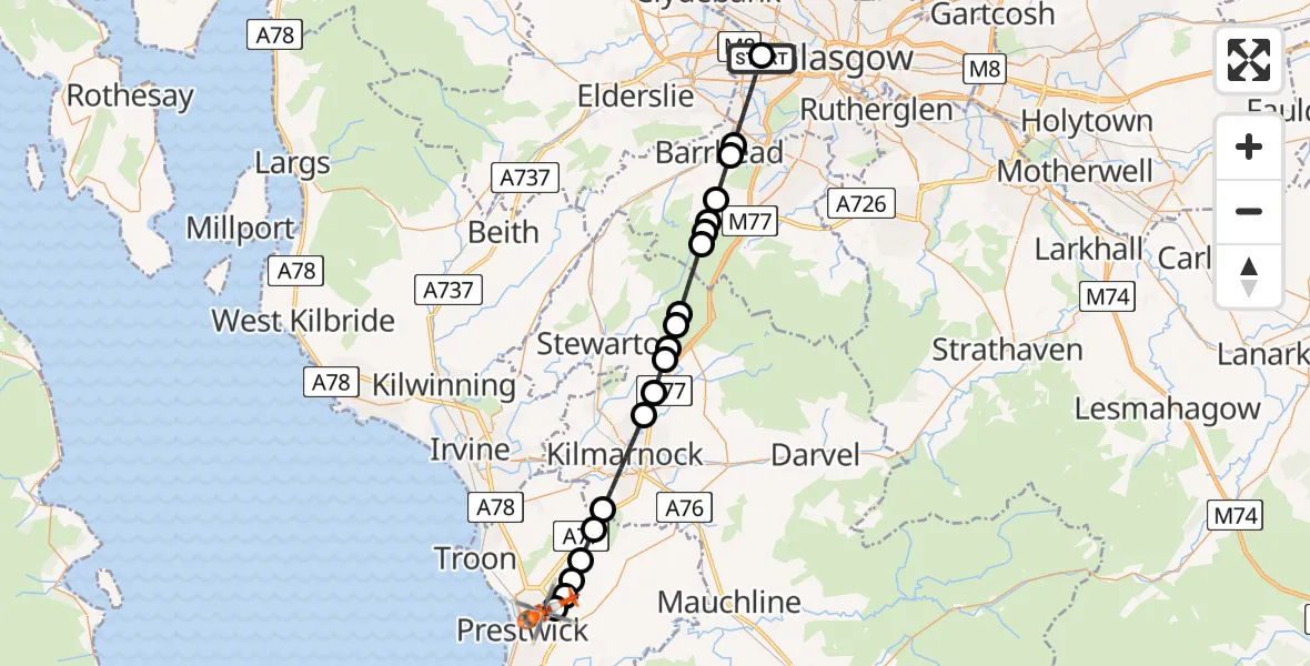 Routekaart van de vlucht: Coastguard Helicopter to Glasgow Prestwick Airport