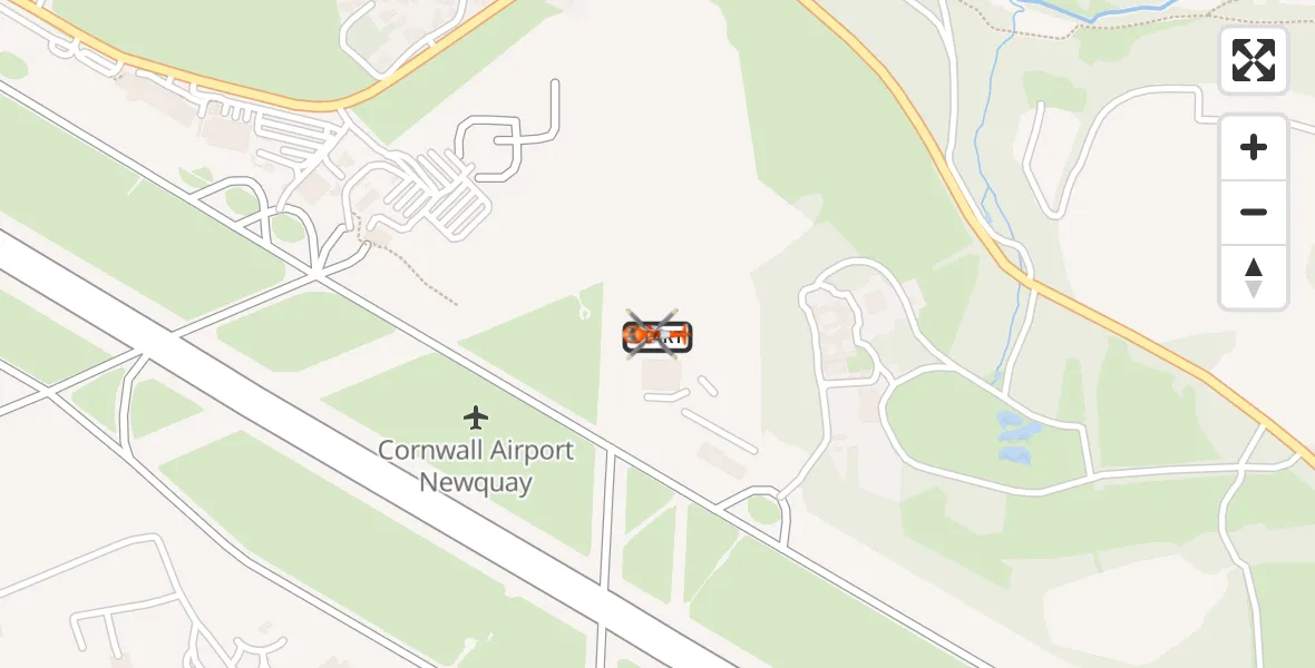 Flight path map showing Coastguard Helicopter route from Cornwall Airport Newquay to Cornwall Airport Newquay