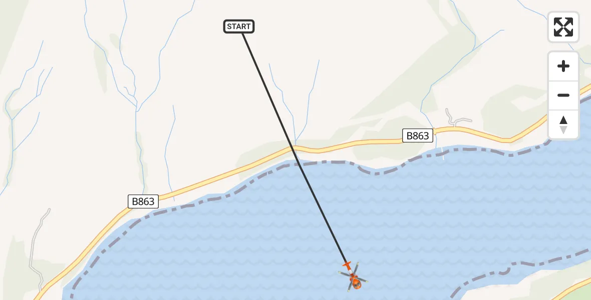Flight path map showing Coastguard Helicopter route from North Ballachulish to Glencoe