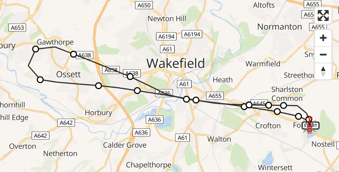 Routekaart van de vlucht: Air Ambulance Helicopter to YAA Nostell Helicopter Port
