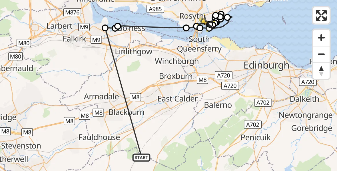 Routekaart van de vlucht: Police Helicopter to Dalgety Bay, Harbour Place