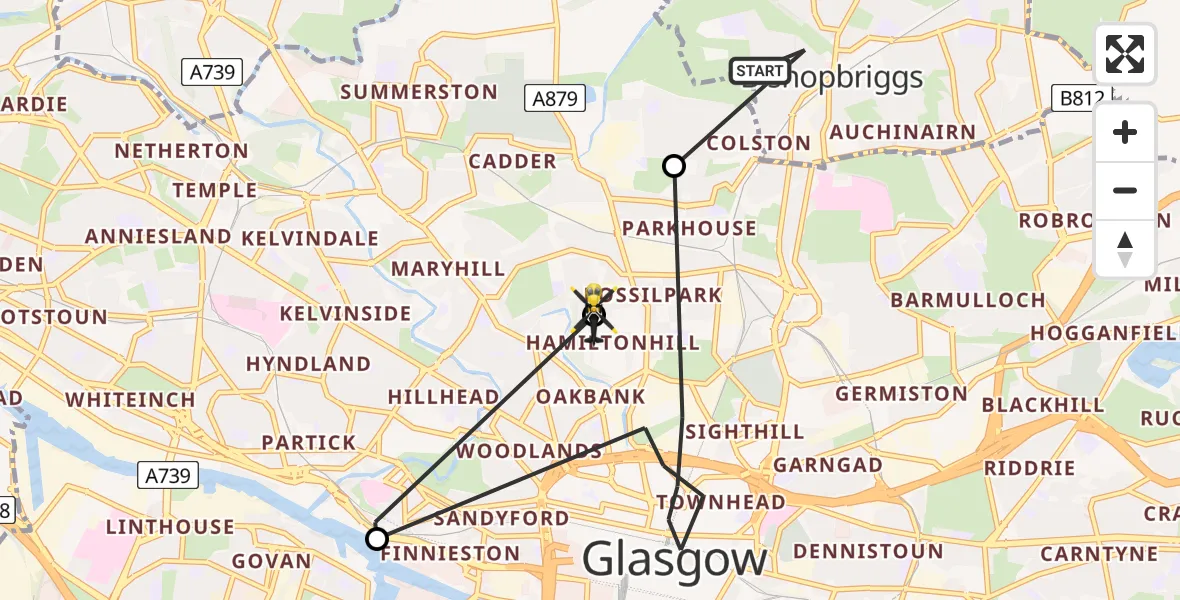 Flight route Police Helicopter Glasgow - Glasgow, 09 March 2026, 12:52