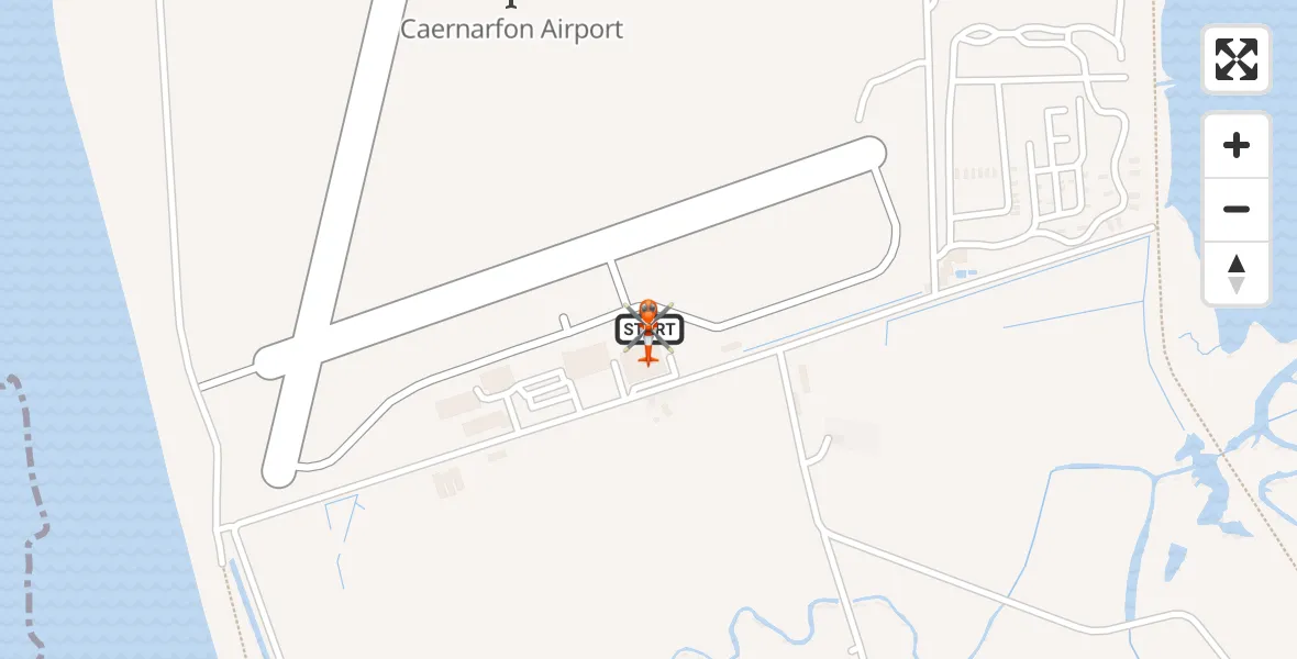 Flight path map showing Coastguard Helicopter route from Caernarfon Airport to Caernarfon Airport