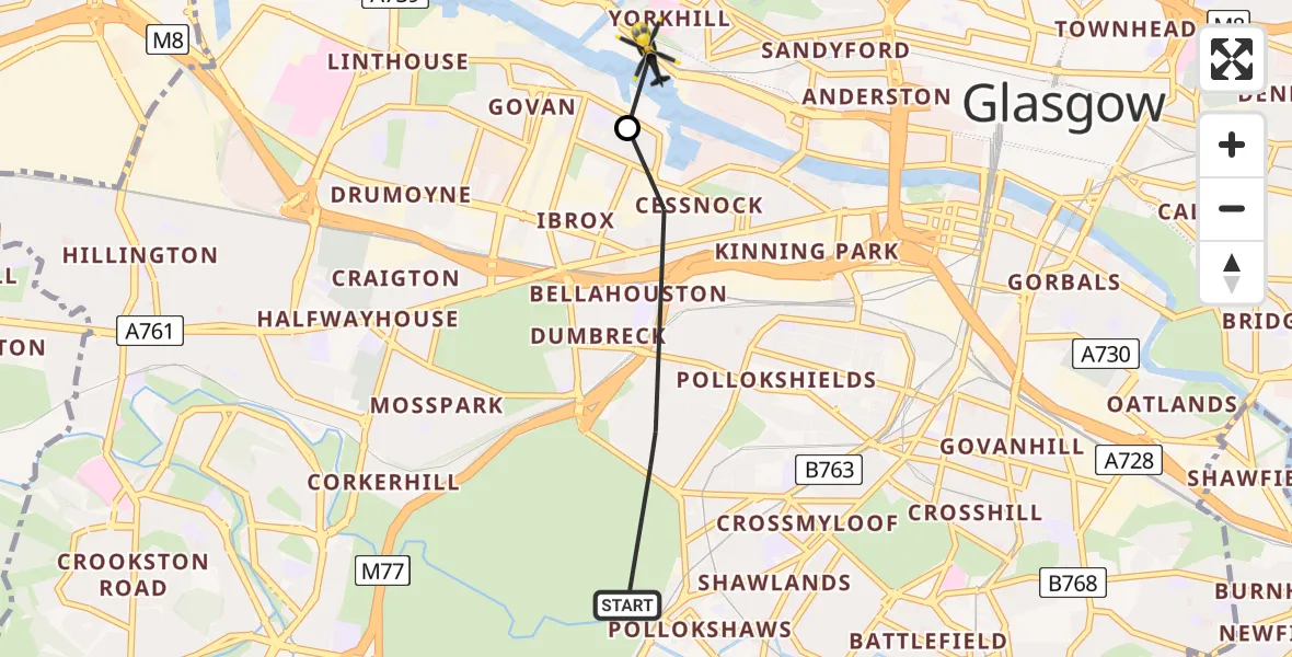 Routekaart van de vlucht: Police Helicopter to Glasgow City Heliport