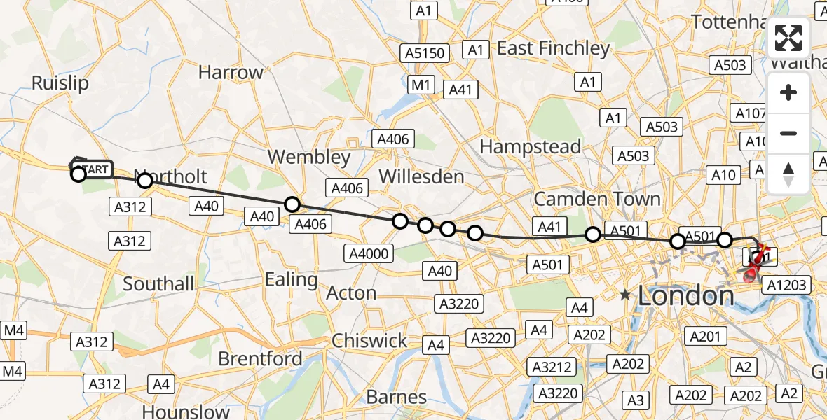 Routekaart van de vlucht: Air Ambulance Helicopter to Royal London Hospital