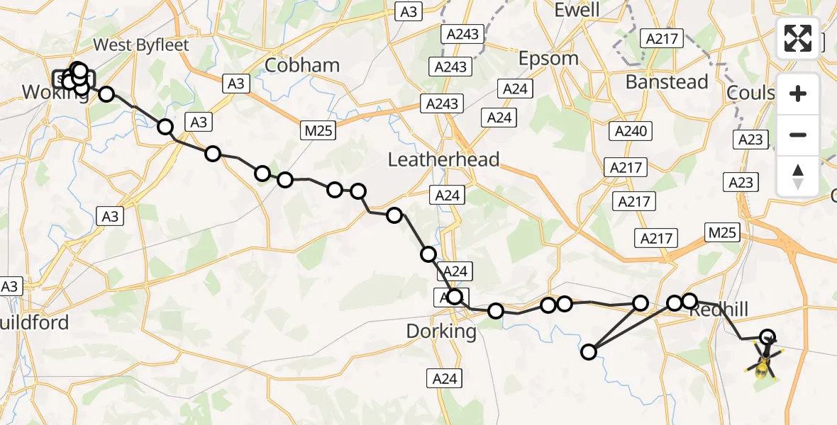 Routekaart van de vlucht: Police Helicopter to South Nutfield, Kings Mill Lane