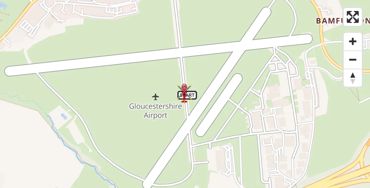 Flight path map showing Air Ambulance Helicopter route from Gloucestershire Airport to Gloucestershire Airport