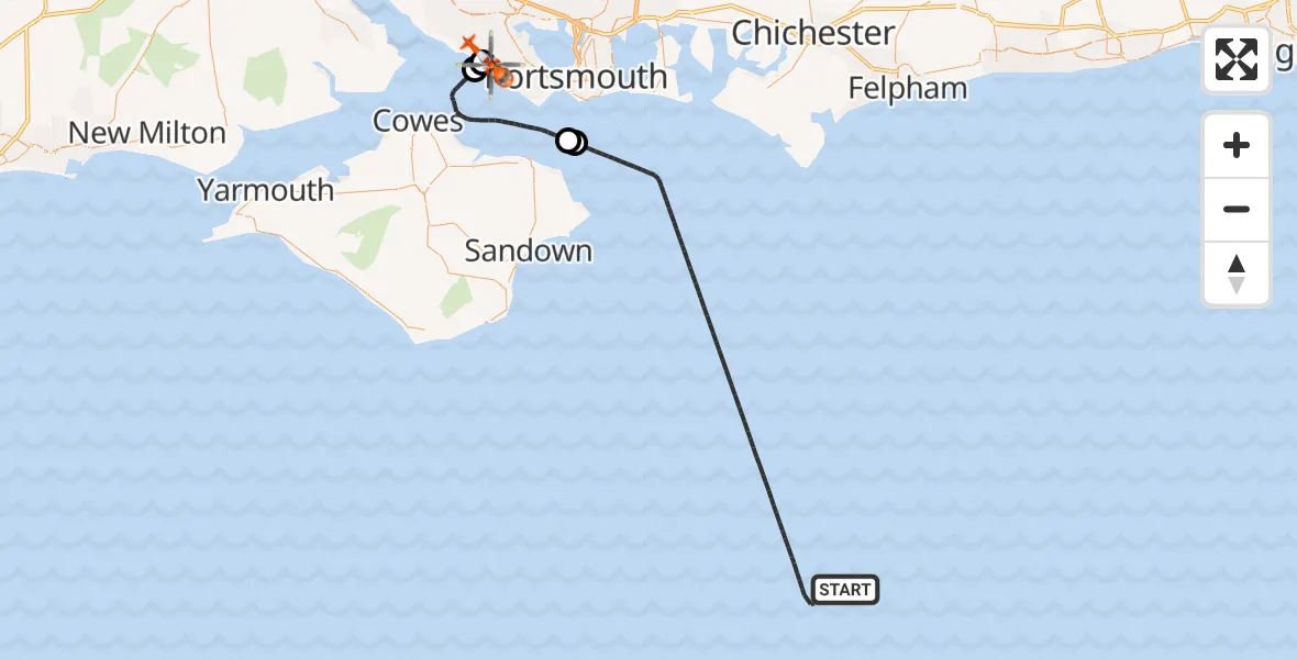 Flight path map showing Coastguard Helicopter route from English Channel to Solent Airport
