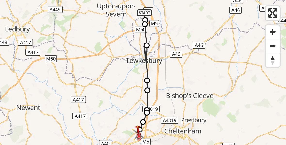 Routekaart van de vlucht: Air Ambulance Helicopter to Gloucestershire Airport