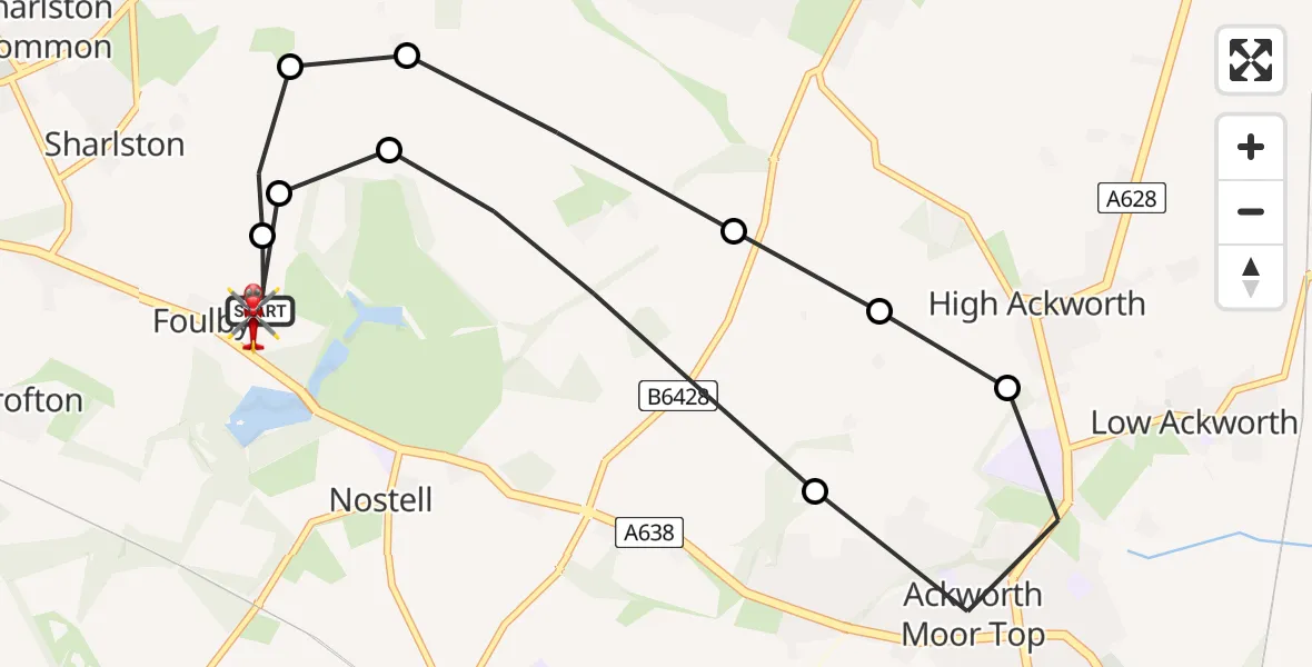 Flight path map showing Air Ambulance Helicopter route from YAA Nostell Helicopter Port to YAA Nostell Helicopter Port