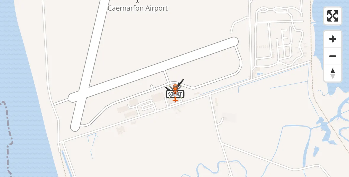 Flight path map showing Coastguard Helicopter route from Caernarfon Airport to Caernarfon Airport