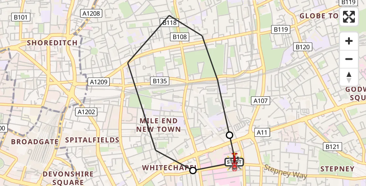 Flight route Air Ambulance Helicopter Royal London Hospital - Royal London Hospital, 09 March 2026, 17:00