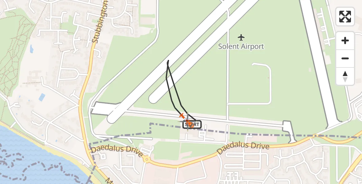 Flight path map showing Coastguard Helicopter route from Solent Airport to Solent Airport