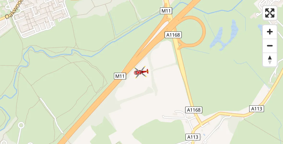 Flight path map showing Air Ambulance Helicopter route from Chigwell to Chigwell