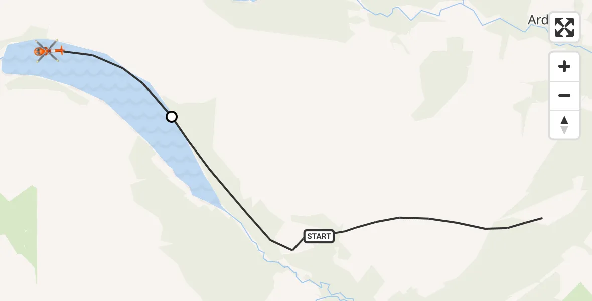 Flight path map showing Coastguard Helicopter route from Evanton to Loch Glass